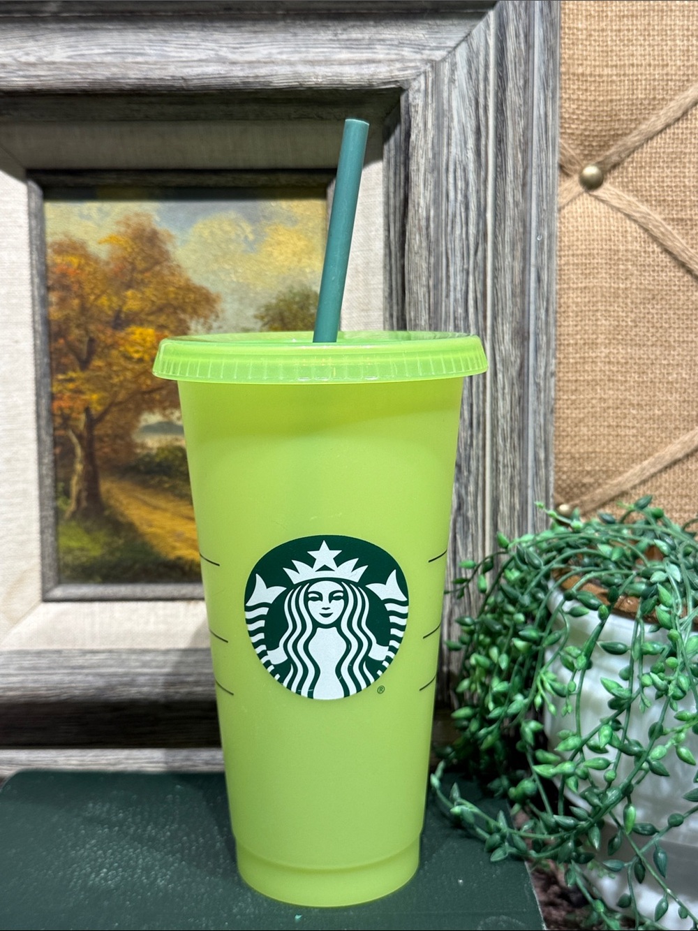 Starbucks Neon Green Reusable Cold Cup with Green Straw